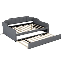 Simplie Fun Full Size Upholstery Daybed With Trundle And Usb Charging Design, Trundle