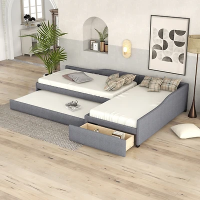 Streamdale Upholstered Double Twin Daybed With Trundle And Drawer