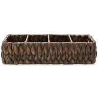 Casafield Set of 2 Water Hyacinth Storage Baskets with 4 Sections, Natural - Woven Bin Organizers for Bathroom, Laundry, Pantry, Office, Shelves
