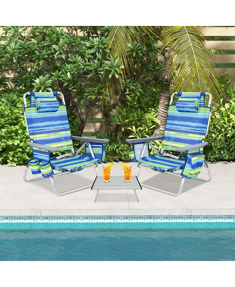 Slickblue 2 Packs 5-Position Outdoor Folding Backpack Beach Table Chair Reclining Set
