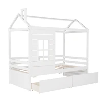 Simplie Fun Twin Size House Bed Wood Bed With Two Drawers