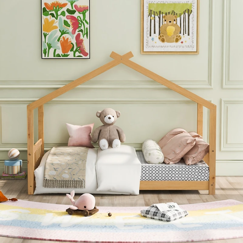 Streamdale Twin House Platform Bed With Headboard And Footboard, Roof Design