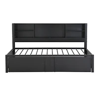 Streamdale Furniture Metal Twin Size Daybed With Twin Size Trundle, Storage Shelves And Usb Ports