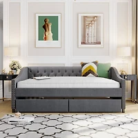 Streamdale Upholstered Daybed With Two Drawers, Wood Slat Support Full Size