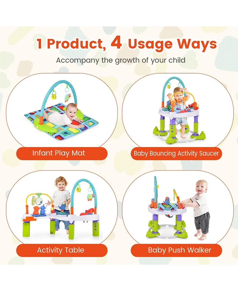 Slickblue Kids 4-in-1 Baby Bouncer Activity Center with 3 Adjustable Heights-Green