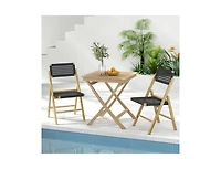 Slickblue Set of 2 Folding Chairs Indonesia Teak Wood Dining Chairs with Woven Rope Seat and Back