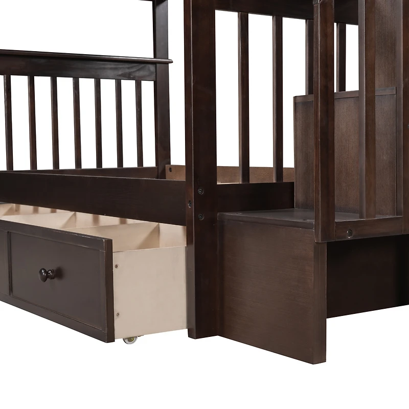 Streamdale Stairway Twin-Over-Twin Bunk Bed With Three Drawers For Bedroom, Dorm