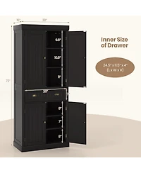 Gymax 72'' Kitchen Pantry Storage Cabinet Tall Freestanding Cupboard w/ 4 Doors Large Drawer Brown