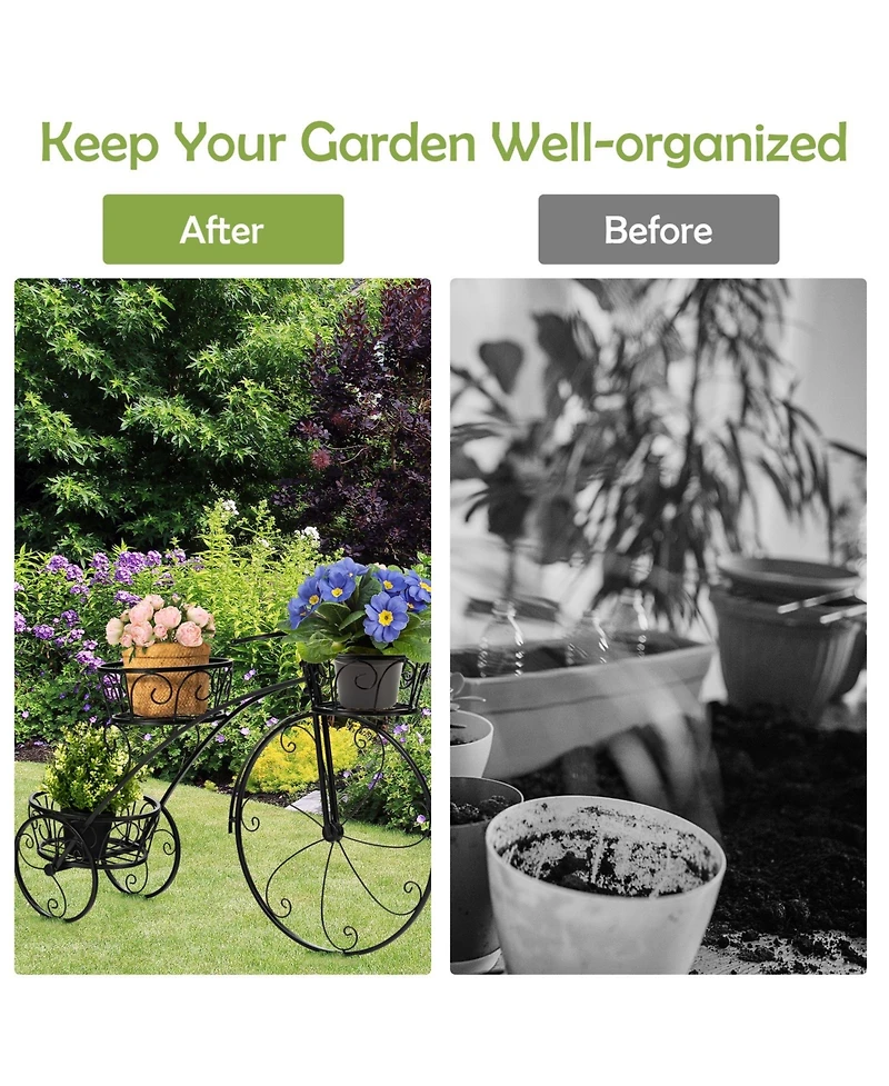 Slickblue Tricycle Plant Stand Flower Pot Cart Holder in Parisian Style