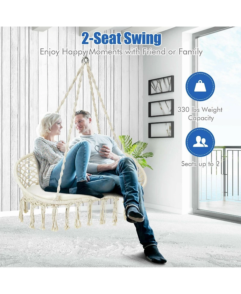 Slickblue 2 Person Hanging Hammock Chair with Cushion Macrame Swing