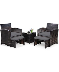 Gymax 5PCS Rattan Patio Furniture Set Chair & Ottoman Set w/ Grey Cushions