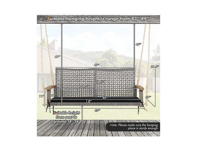 Slickblue 2-Person Patio Wicker Hanging Swing Chair
