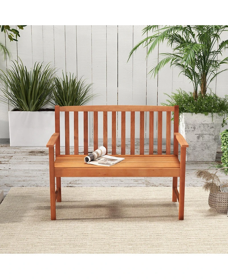 Slickblue 2-Seat Patio Wood Bench with Cozy Armrests and Backrest