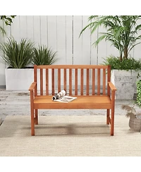 Slickblue 2-Seat Patio Wood Bench with Cozy Armrests and Backrest