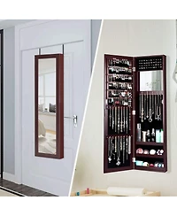 Sugift Full Length Mirror Jewelry Cabinet with Ring Slots and Necklace Hooks-Brown