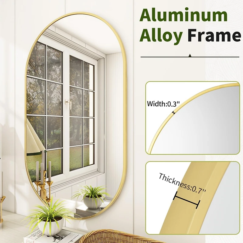 Homlux Oval Wall Mounted Mirror 22"x38" in Gold