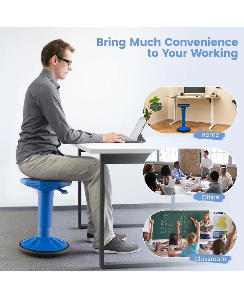 Slickblue Adjustable Active Learning Stool Sitting Home Office Wobble Chair with Cushion Seat