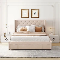 Streamdale Velvet Wingback Storage Platform Bed with Drawer