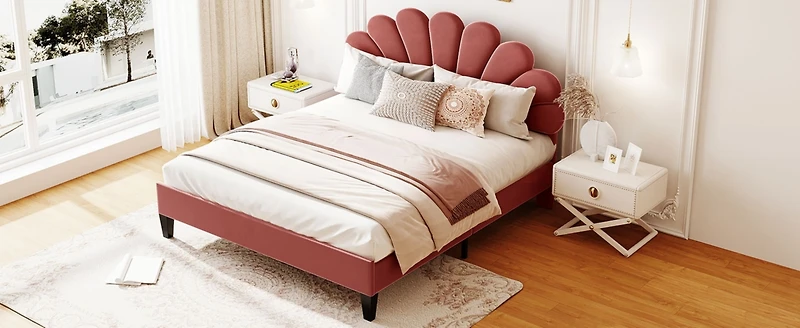 Streamdale Velvet Flower Platform Bed, Queen