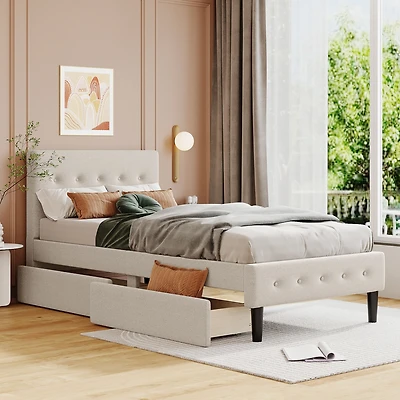 Streamdale Twin Upholstered Platform Bed With 2 Drawers