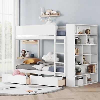 Streamdale Twin Over Bunk Bed With 2 Drawers And Multilayer Cabinet