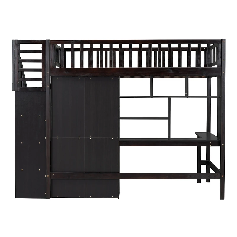 Streamdale Twin Loft Bed With Bookshelf, Drawers, Desk, And Wardrobe White