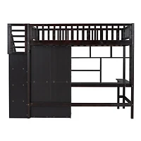 Streamdale Twin Loft Bed With Bookshelf, Drawers, Desk, And Wardrobe White