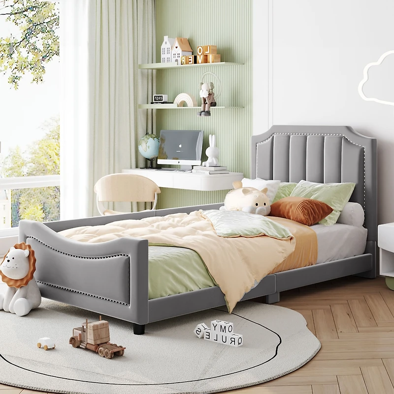 Streamdale Gray Striped Upholstered Twin Daybed