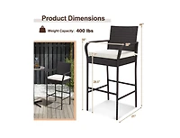 Slickblue Outdoor Pe Rattan Cushioned Barstool Set with Armrests