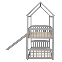 Streamdale Twin Over Twin Bunk Bed With Slide, House Bed With Slide