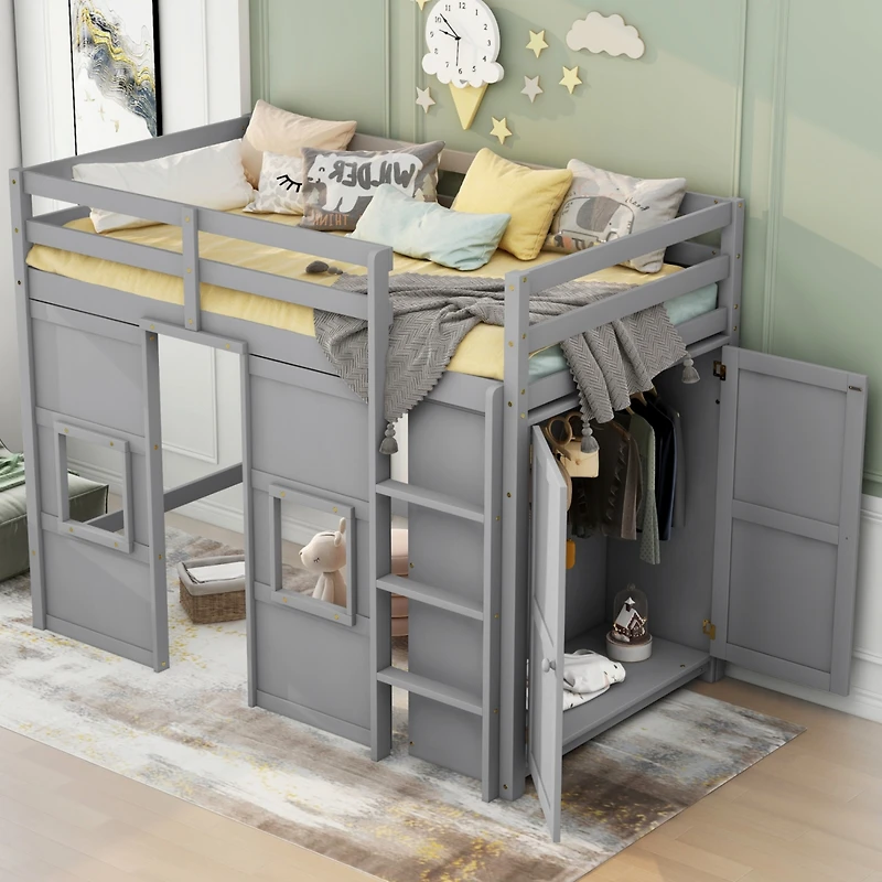 Streamdale Twin Loft Bed with Storage and Windows
