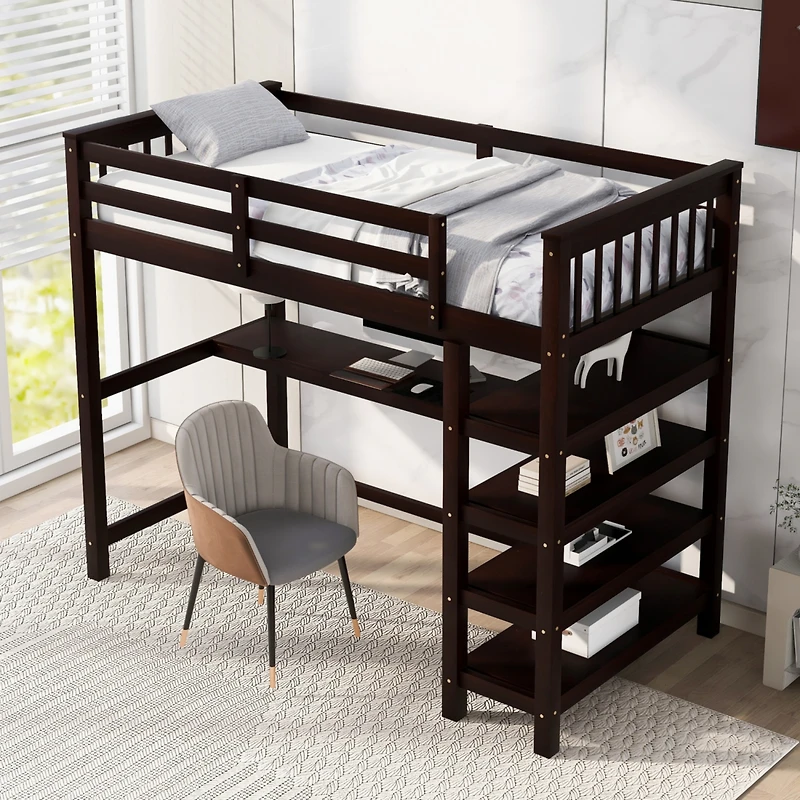 Streamdale Twin Loft Bed With Storage Shelves And Under-Bed Desk