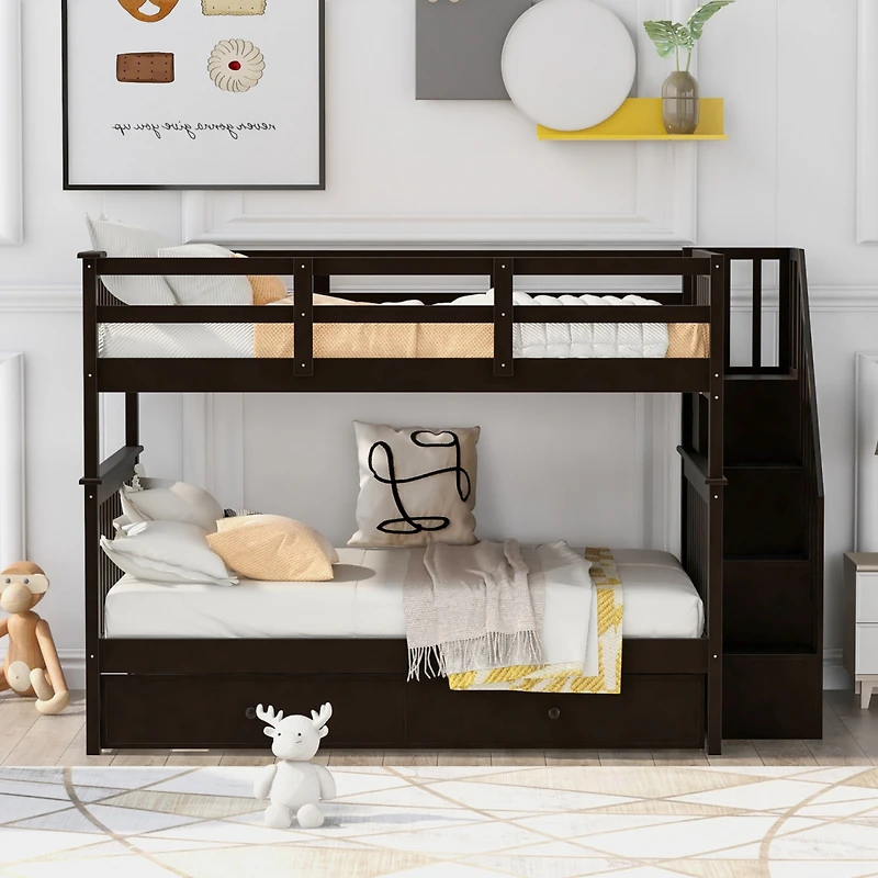 Stairway Full-Over-Full Bunk Bed w/ Trundle & Storage