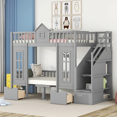 Streamdale Twin-Over-Twin Bunk Bed with Convertible Desk and Changer