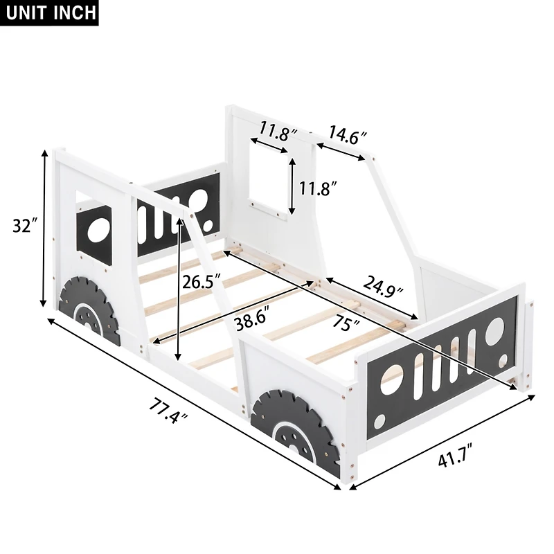 Streamdale Twin Classic Car-Shaped Platform Bed With Wheels