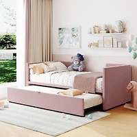 Streamdale Twin Size Upholstered Daybed With Extendable Trundle, Pink