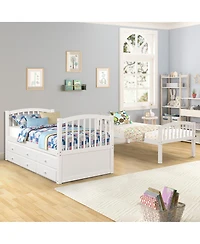 Simplie Fun Twin Bunk Bed With Ladder, Safety Rail, Twin Trundle Bed With 3 Drawers For Teens Bedroom