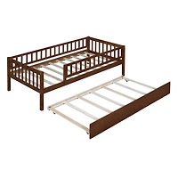 Streamdale Twin Size Wood Daybed With Trundle And Fence Guardrails
