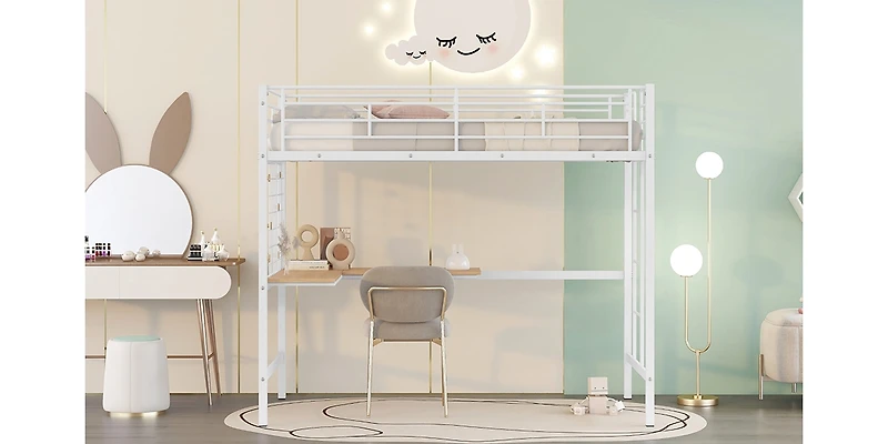 Streamdale Twin Metal Loft Bed With Desk And Metal Grid