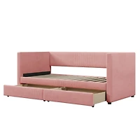 Streamdale Twin Size Corduroy Daybed With Two Drawers And Wood Slat
