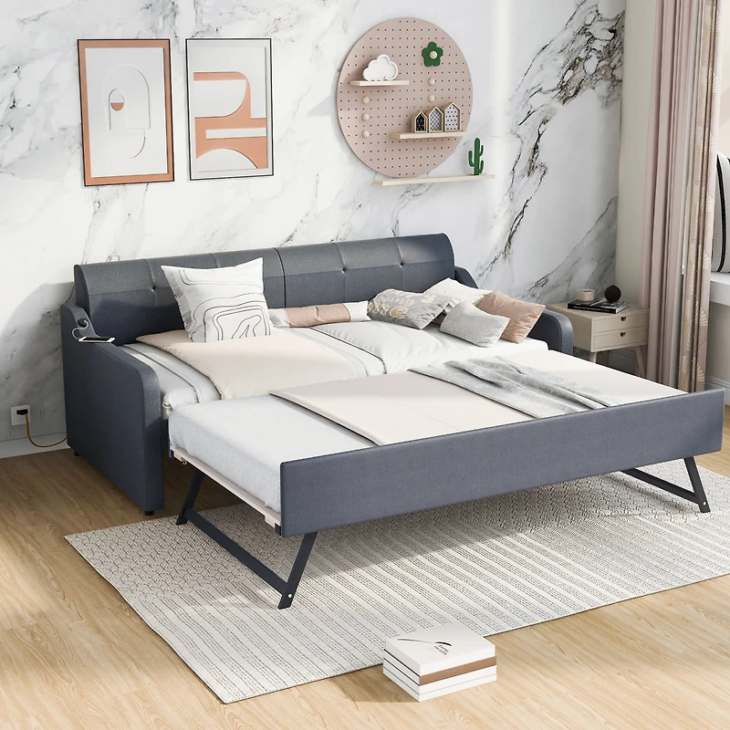 Streamdale Twin Upholstery Daybed with Trundle and Usb Charging