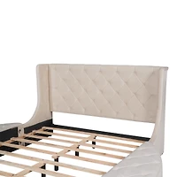 Streamdale Velvet Queen Storage Platform Bed with Wingback Headboard