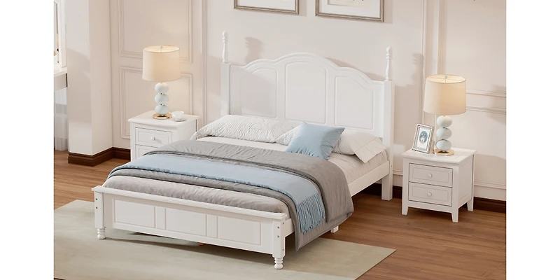 Streamdale White Retro Platform Bed with Wood Slats