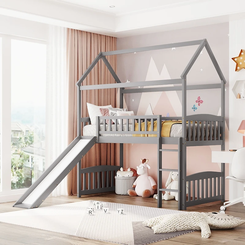 Streamdale Twin Loft Bed With Slide, House Slide