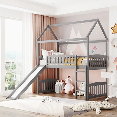 Streamdale Twin Loft Bed With Slide, House Slide