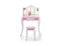 Slickblue Kid's Wooden Vanity Table and Stool Set with 3-Panel Acrylic Mirror-White