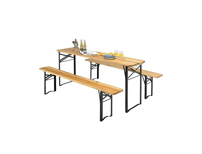 Slickblue 3 Pieces Folding Wooden Picnic Table Bench Set