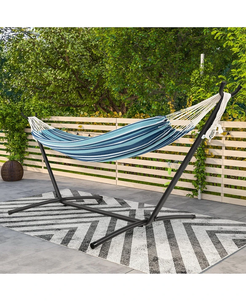 Slickblue Portable Indoor Outdoor 2-Person Double Hammock Set with Stand and Carrying Cases-Blue