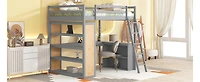 Streamdale Full Loft Bed With Ladder, Shelves, And Desk, White