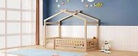 Streamdale Walnut Fence Bed House Frame for Kids and Teens